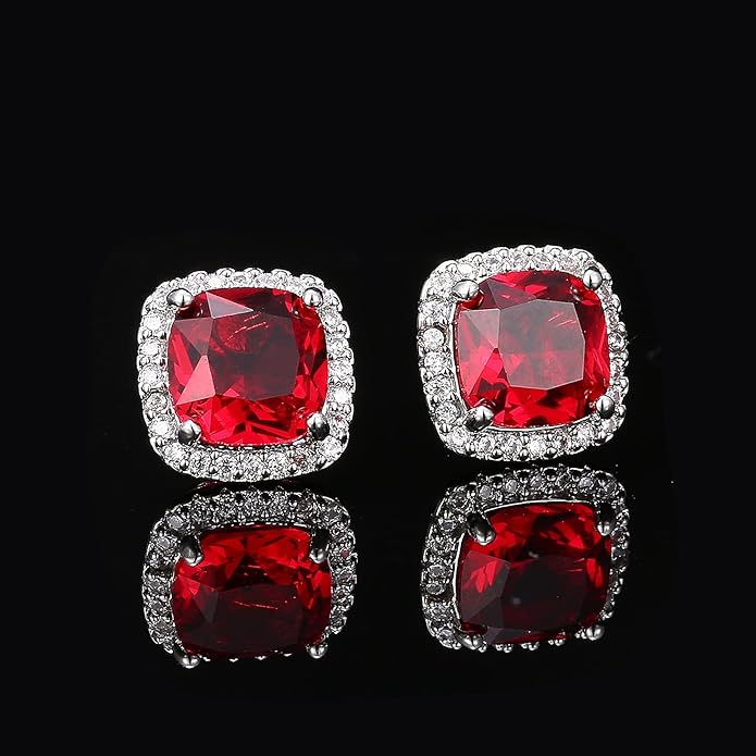 YOMELA Cubic Zirconia Earrings Studs, Halo CZ Birthstone Simulated Diamond Stud Earrings for Women