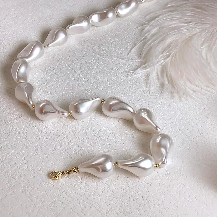 Zeffy 14K Gold/Silver Plated Chunky Thick Chain Toggle Clasp Necklace Dainty Baroque Pearl/Heart/Cross/Turquoise Pendant Necklace