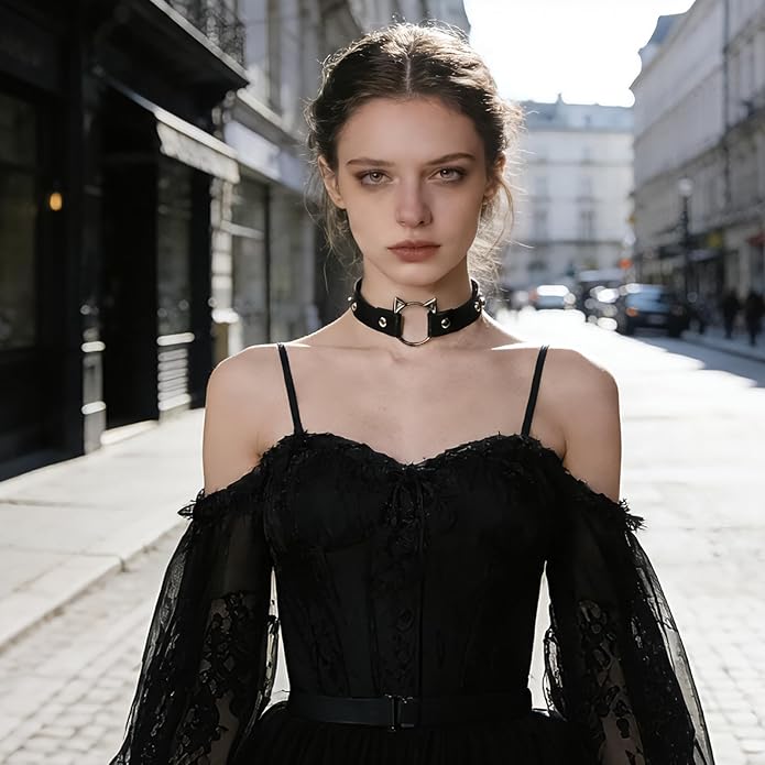 4Pcs Gothic Choker Collar for Women Black Leather Choker Heart Chokers Necklace Emo Chokers with Pu Leather, Adjustable Length, 80s Punk Goth Jewelry Necklace for Party Cosplay Decorations