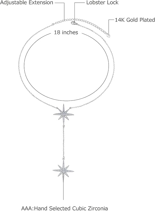 Savlano 14K Gold Plated Cubic Zirconia Round Cut Starburst 18 Inches Pendant Chain Necklace For Women
