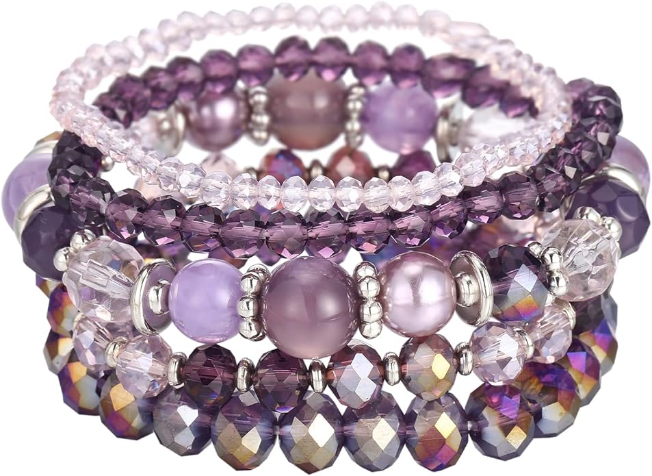 Noessla Beaded Boho Stretch Bracelet Colorful Stackable Crystal Beads Bracelets Trendy Costume Jewelry Mothers Day Gifts for Women