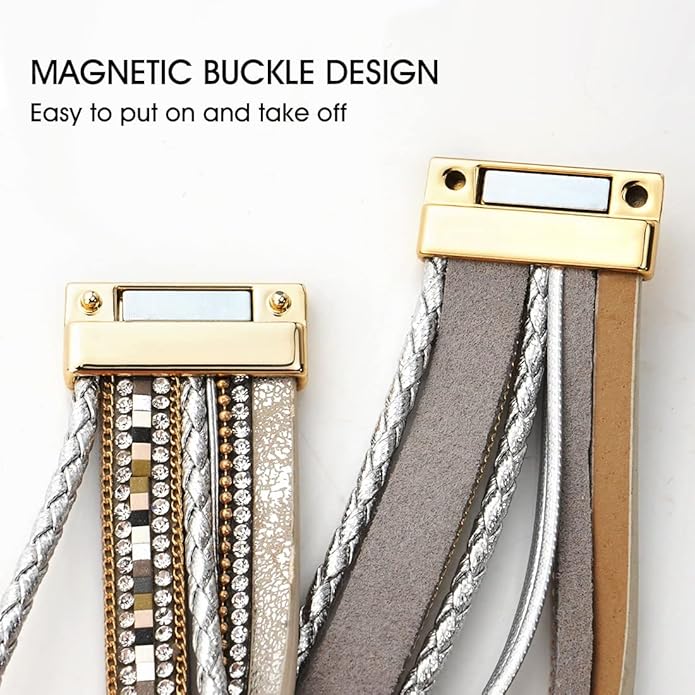 Suyi Multilayer Leather Wrap Bracelet Heart-Shape Wide Cuff Bracelets for Women
