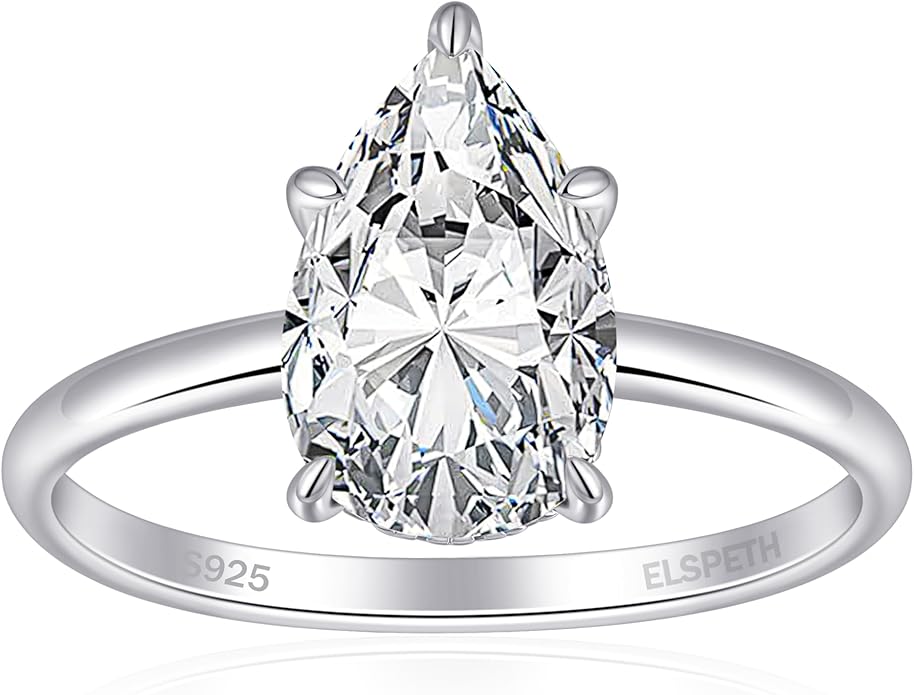 Elspeth 925 Sterling Silver Engagement Ring for Women Oval/Radiant/Pear/Princess/RoundCut Cubic Zirconia Promise Ring Size 4-10