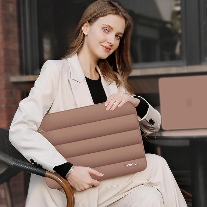 MOSISO 15-15.6 inch Laptop Case, 16 inch Puffy Laptop Sleeve Compatible with MacBook Pro 16, HP Dell ASUS Acer Toshiba Lenovo Notebook Computer, Polyester Horizontal Bag with Small Case, Mocha