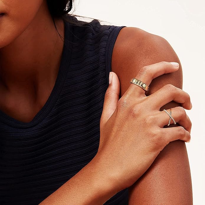 AllenCOCO Chunky Gold Plated Rings for Women - Trendy Cubic Zirconia 14k Gold Filled Stackable Rings