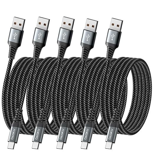 USB Type C Cable Fast Charging, 5 Pack[3/6/6/10/10FT] Braided C Charger Cables Compatible with iPhone 16/15, Samsung Galaxy S10 S9 S8 Plus, Note 10 9 8, LG V50 V40 G8 G7(Grey)