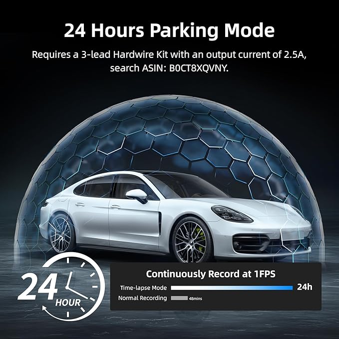 2025 Rear View Mirror Camera, 4 Channel Mirror Dash Cam Front and Rear Inside, 12" Touch Screen 360° Dash Camera for Cars, Wi-Fi, APP, GPS, IR Night Vision Backup Camera, Free 128GB SD Card