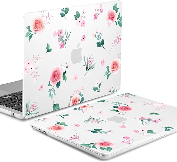 Batianda Premium Case for New MacBook Air 15 inch 2025 M4 2024 2023 with M3 M2 Chip, Floral Designed Protective Plastic Hardshell & Keyboard Cover & Screen Protector, Spring Flowers, Peach Rose