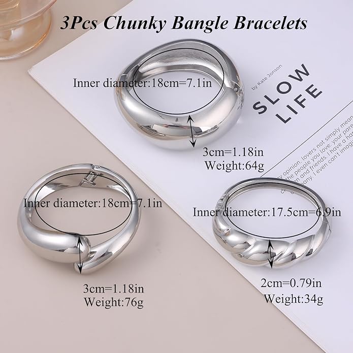 SAMOCO 3Pcs Chunky Gold Bangle Bracelets for Women Trendy Wide Wrist Cuff Bracelets Stack Statement Bangle Fashion Gifts