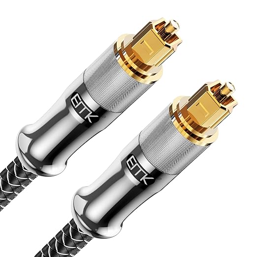 EMK 24K Gold-Plated Optical Audio Cable [25ft/8M] - Digital Toslink SPDIF Cable Compatible with Soundbar to TV, Home Theater - High-Speed Fiber Optic Cable (Silver)