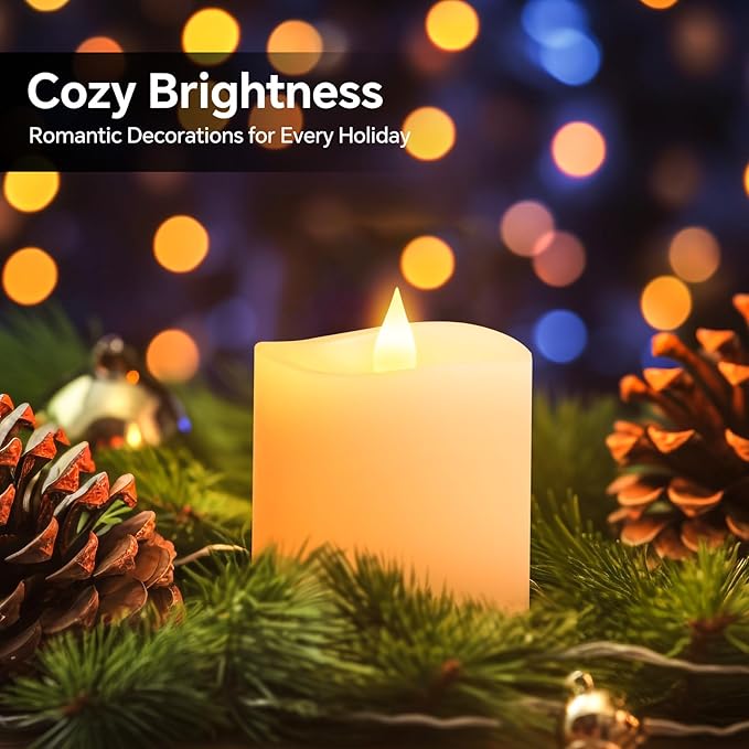 3x3 Flickering Flameless Candles, Real Wax LED Battery Operated Candles, 3 inch Flameless Candles with Remote,for Wedding Holiday Home Decor,Ivory