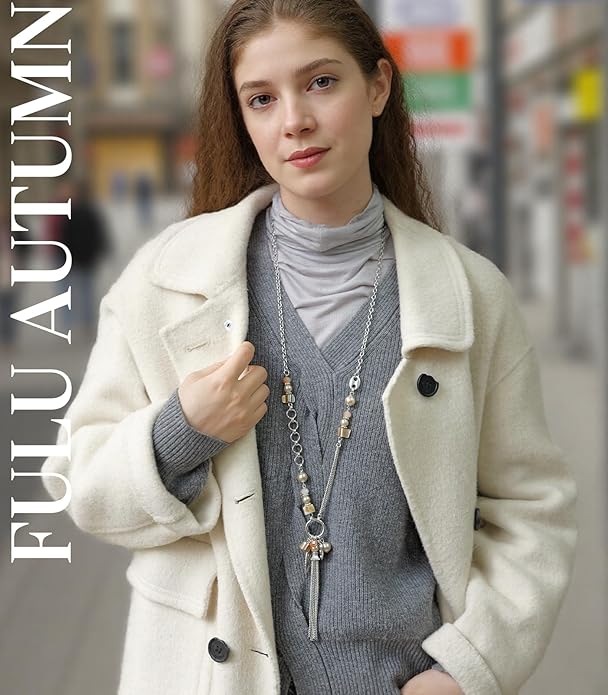 FULU AUTUMN Long Necklaces for Women Trendy Long Chunky Beaded Necklace Boho Fashion Costume Jewelry Mothers Day Gifts for Her