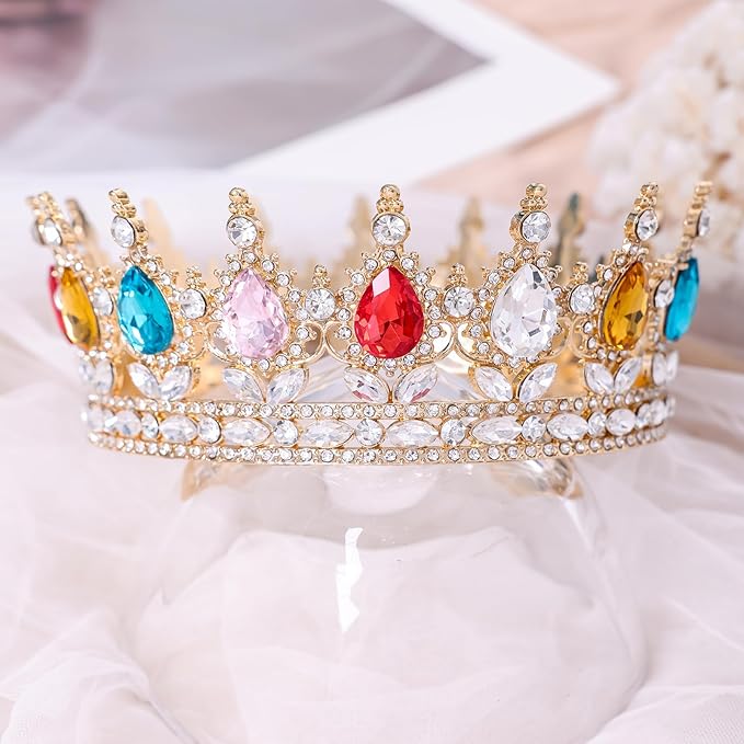 Multicolor Queen Crown for Women Crystal Tiara for Girl Rhinestone Wedding Headband for Bride Hair Accessories for Costume Birthday Party Prom Gifts