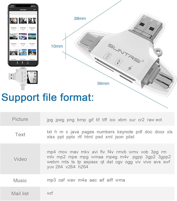 SD/Micro SD Card Reader for iPhone/ipad/Android/Mac/Computer/Camera,Portable Memory Card Reader 4 in 1 Micro SD Card Adapter&Trail Camera Viewer Compatible for TF and SD Card
