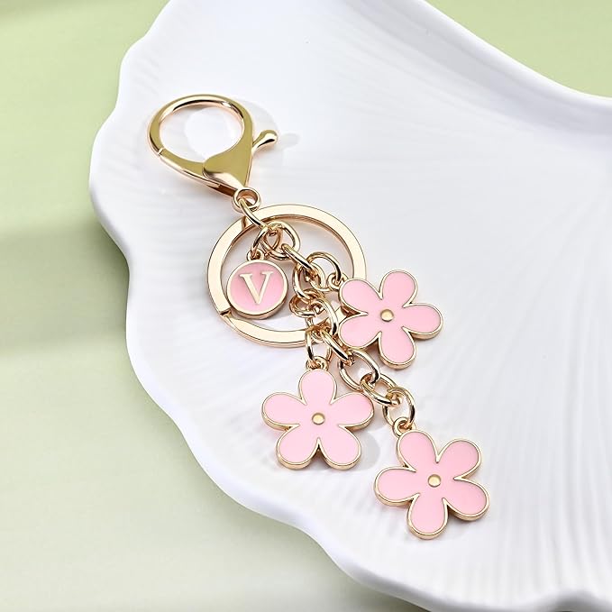 OUMILAN Initial Keychain Cute Flower Charms Keyring for Handbag Backpack–Personalized A-Z Letter Jewelry Gift for Women Girls