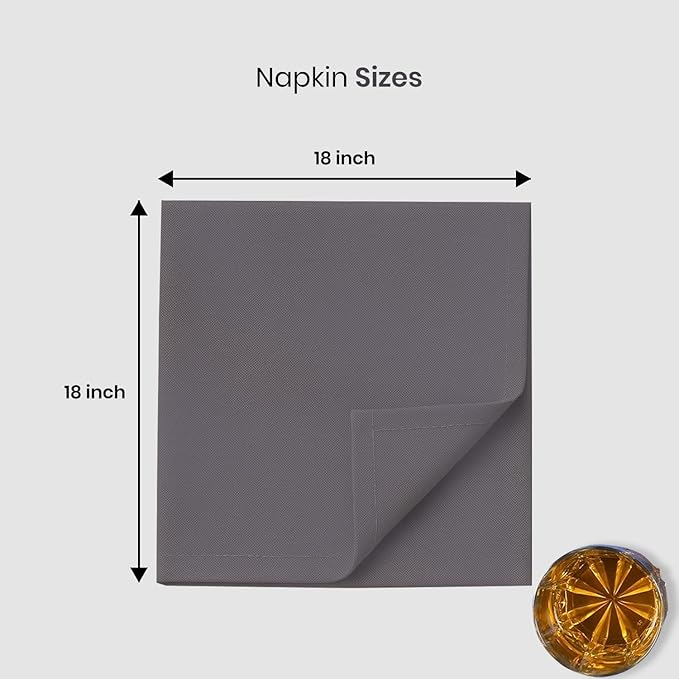 LFH Home Cotton Rich Metered Napkins for Dining Table Set of 12, Elegant Cloth Napkins for Wedding Party or Everyday Use Machine Washable Durable Reusable and Soft for Hosting 18x18 Inch - Charcoal