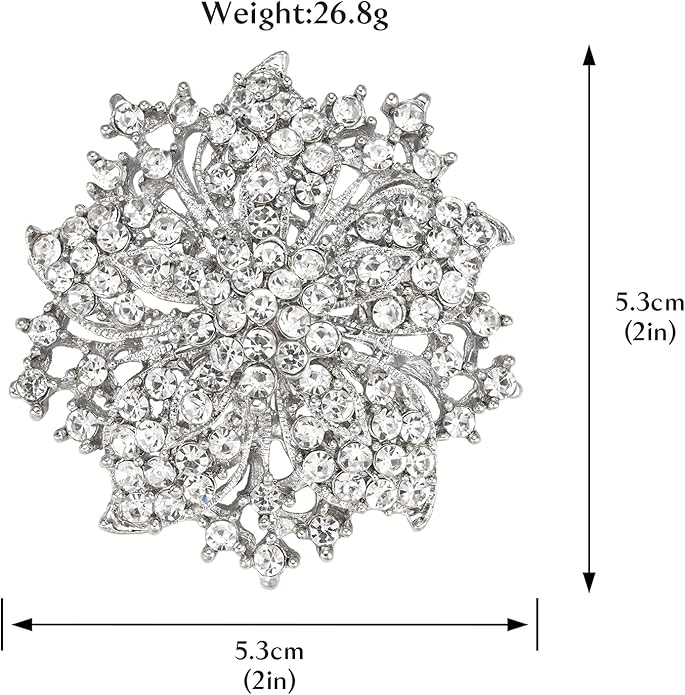 Womens Flower-shape Statement Brooch Pin Crystal Brooch for Women