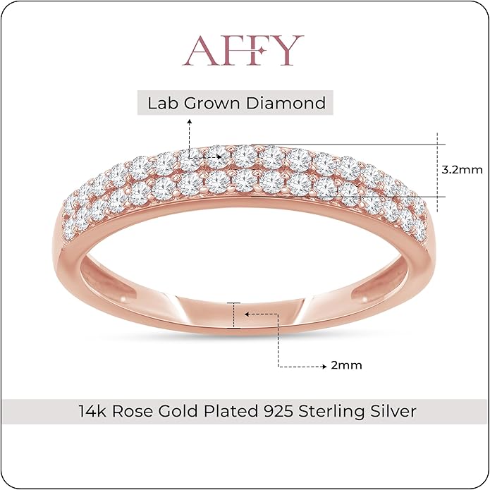 1/4ctw Double Row Band Ring, Lab Grown Diamond Wedding Band Ring For Women In 14k Gold Plated 925 Sterling Silver Jewelry Gifts For Her (0.25 Ctw)