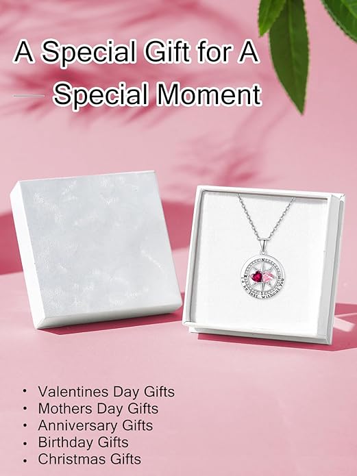 Compass Necklace for Women, Exquisite S925 Valentines Day Anniversary Birthday Gifts for Wife Her Double Birthstone Pendant Jewelry ‘I'd be Lost Without You’