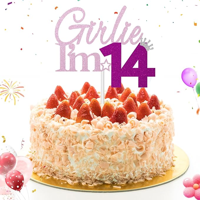 Girlie I'm 14 Cake Topper, 14th Birthday Decorations for Girl, Glitter Funny 14th Birthday Cake Topper, Girlie 14 Year Old Birthday Party Decoration Supplies