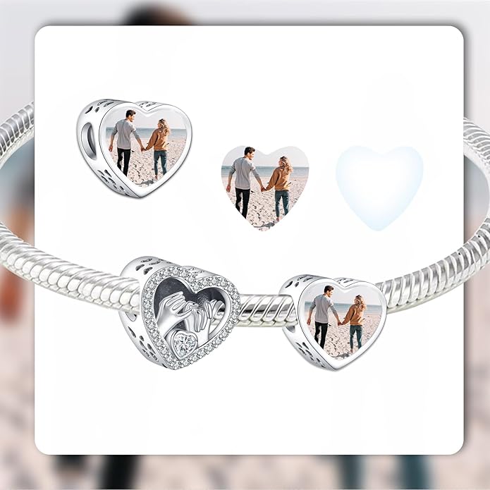 Annmors Personalized Photo Charm for Bracelet Necklaces,925 Sterling Silver Charm Love Heart Shaped Engraved Customize Picture Gift for Birthday Mother's Day Christmas,Bead Charms Jewelry for Women