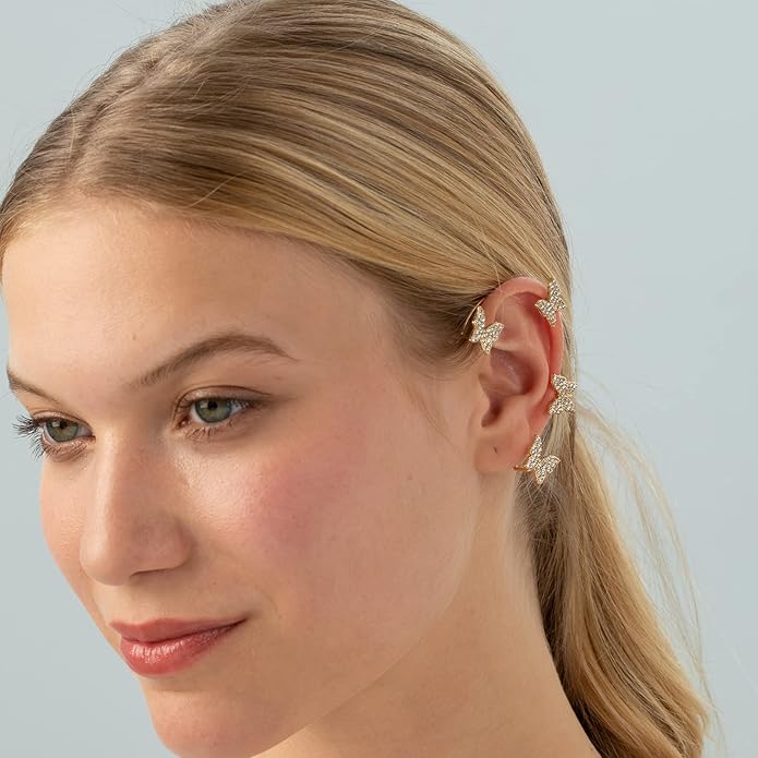 2PCS Butterfly Ear Cuffs Climber Wrap Around Earrings for Women Fairy No Piercing Ear Clip Gold Silver Jewelry Gift