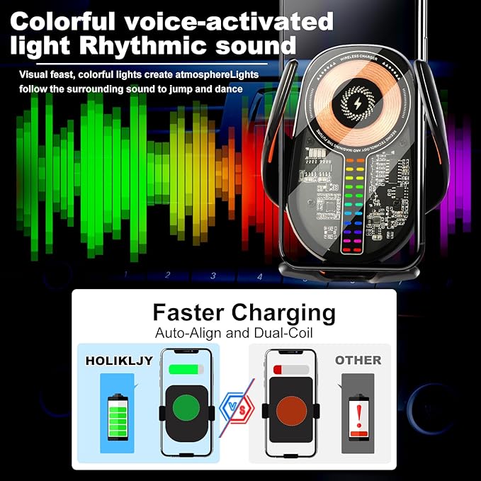 Wireless Car Charger, Cell Phone Car Mount 15W Fast Charging Auto Clamping for Car Vent Phone Holder Charger for iPhone 16 15 14 13 12 11 Pro Max, Glaxy S24 Ultra, LG, Google