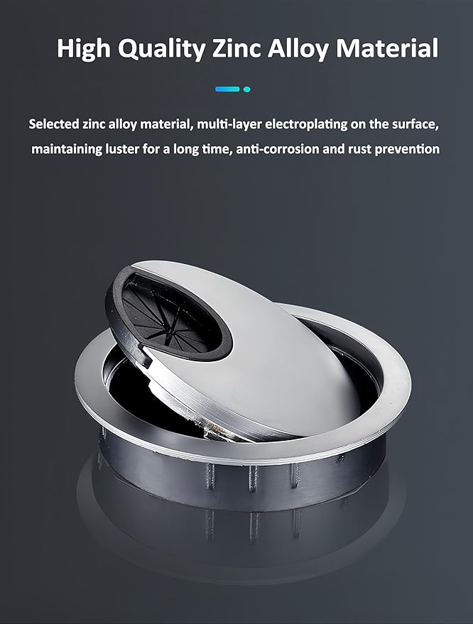 3 Pcs Satin Nickel Metal Cable Grommet, Zinc Alloy Desk Table Grommet Cable Cord Hole Cover for Home and Office, Fits 2inchs Hole 50MM Brushed Silver