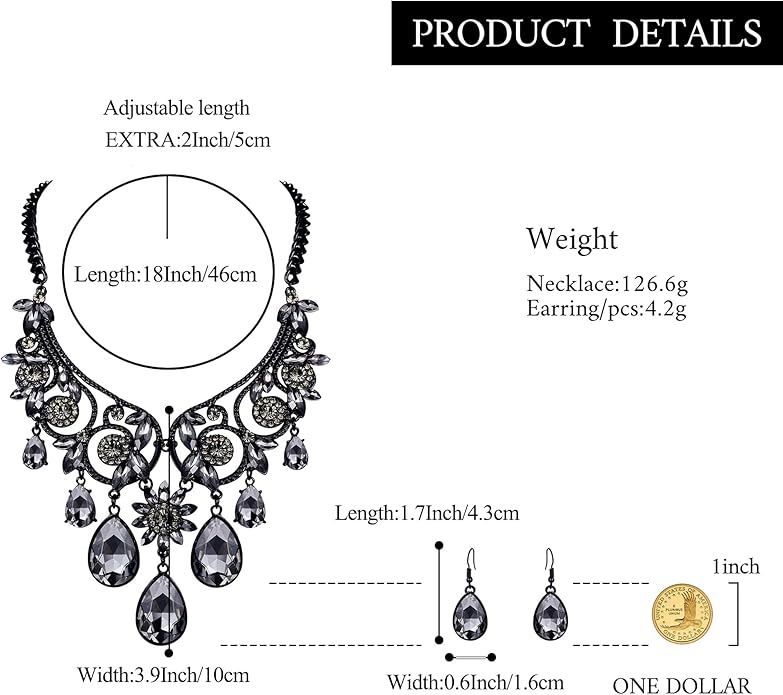 BriLove Women's Tribal Ethnic Crystal Chunky Statement Necklace Dangle Earrings Set