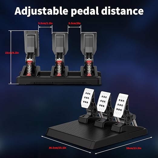 DOYO Racing Pedals, PC Gaming Steering Wheel Metal Pedal Set with Hall Sensor, Swappable Springs, Adjustable Throttle, Brake & Clutch, Durable, Compatible with PC Win11/Win10/Win7