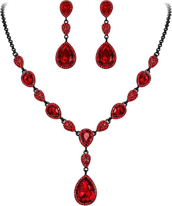 EleQueen Women's Cubic Zirconia Teardrop Y-Necklaces Dangle Earrings Jewelry Sets for Brides Bridesmaids