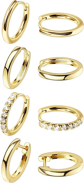 Small Gold Huggie Hoop Earrings Set for Women Men Hypoallergenic 14K Plated Stack Cartilage Earrings, Multiple Piercing Lightweight Mini Thin Cute Dainty Trendy Jewelry Set Christmas Gifts for Women