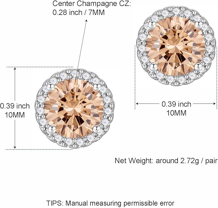 YOMELA Cubic Zirconia Earrings Studs, Halo CZ Birthstone Simulated Diamond Stud Earrings for Women