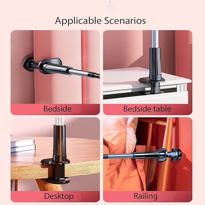 Phone Holder,gooseneck Phone Holder,360° Rotate Support Rod One-Hand Adjustable Cell Phone Holder,for Desk Headboard Nightstand. (Black)
