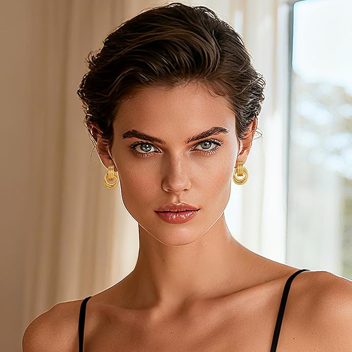 Clip on Earrings for Women 14K Gold Plated Geometric Knot Non Pierced Ear Clips Lightweight Trendy Hypoallergenic No Piercing Jewelry Gifts