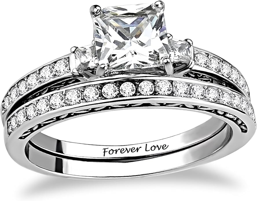 1 to 5 Carat Moissanite Ring Set S925/10K/14K/18K Gold, Princess Cut VVS1 Clarity D Color Moissanite Engagement Rings Set Luxury Bridal Jewelry Wedding Gifts for Women
