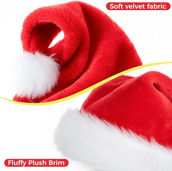 JUANANIUG Christmas Hat, Santa Hat, 10Pcs Xmas Holiday Hat for Unisex Adults, Extra Thicken Classic Fur for Christmas New Year Festive Holiday Party Supplies