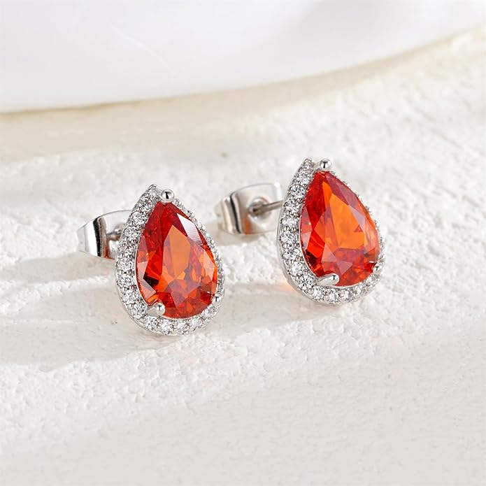 YOMELA Cubic Zirconia Earrings Studs, Halo CZ Birthstone Simulated Diamond Stud Earrings for Women