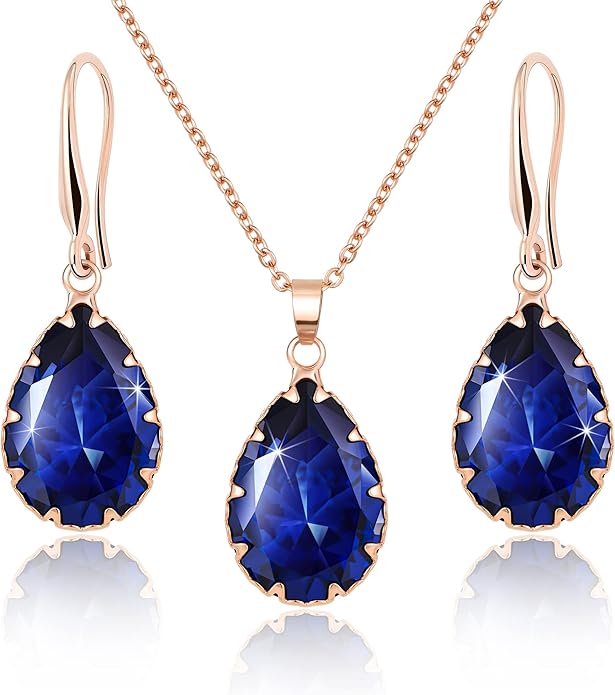 Linawe Crystal Jewelry Sets for Women, Imitation Diamond Pendant Necklace, Rhinestone Drop Dangle Earrings, Birthstone Cubic Zirconia Matching Wedding Jewelry, 14K Gold/Rose Gold/Silver Tones