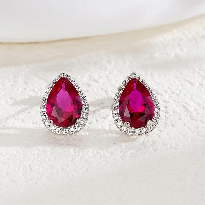YOMELA Cubic Zirconia Earrings Studs, Halo CZ Birthstone Simulated Diamond Stud Earrings for Women