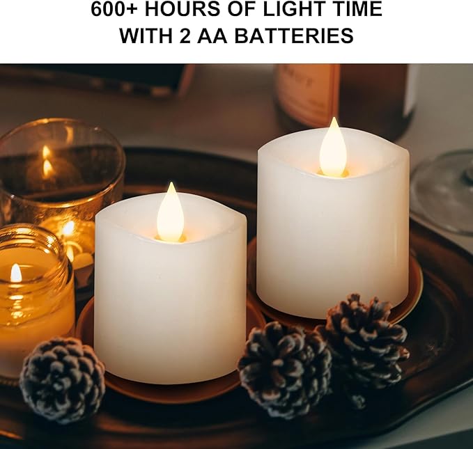 3x3 Flameless Candles Set of 3, LED Battery Candles Flickering, 3 inch Flameless Candles with Remote,Battery Powered Candles,for Wedding Holiday Decorations,White