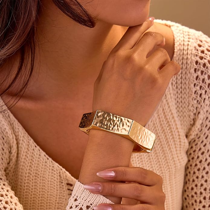 Statement Golden Matte Bracelet for women Minimalist Chunky Brushed Bangle Bracelet Vintage Thick Wide Cuff bracelet Gold Plated Open Cuff Geometric Bracelet