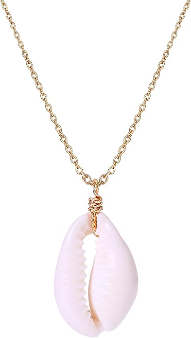 Natural Seashell Shell Scallop Pendant Choker Necklace Adjustable 18K Gold Plated Cable Chain Handmade Jewelry for Women Girls