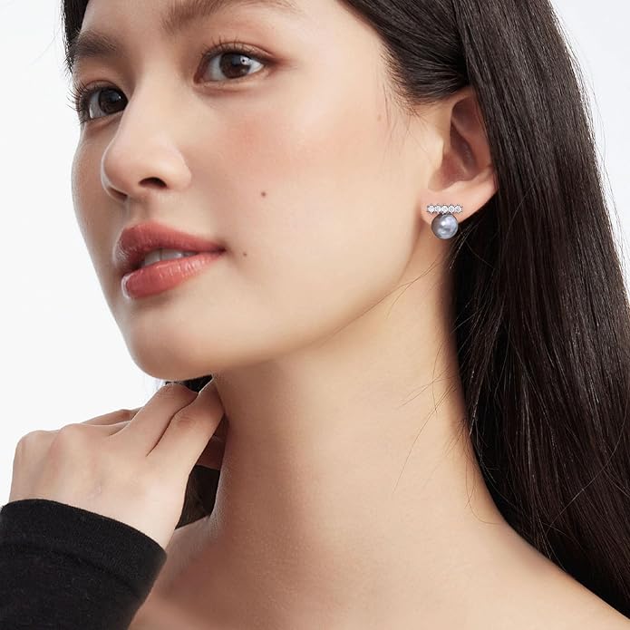 Pearl Stud Earrings for Women Stainless Steel Unique Statement Small Pearl Enamel Button Statement Vintage Earring Jewelry