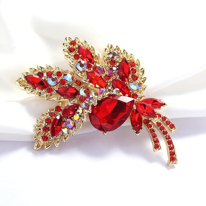 YOQUCOL Big Large Brooch Pin Austrian Crystal Leaf Shape Bouquet Rhinestone Scarf Decoration Wreath Cloth Brooches Pins For Women Girls