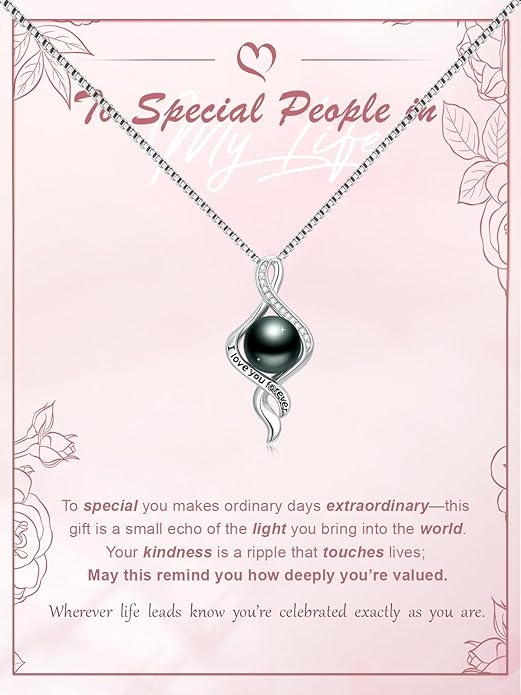 Tahitian Black Pearl 18K White Gold Plated Sterling Silver Heart/Infinity/Four Leaf Clover Pendant Necklace Jewelry Gifts for Women Wife Mom Girlfriend Wedding Birthday Anniversary Christmas