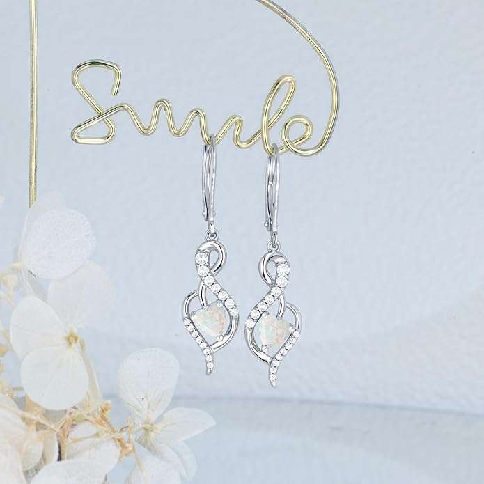 Infinity Heart Dangle Drop Earrings for Women, 925 Sterling Silver Birthstone Leverback Earrings, Birthday Anniversary Valentines Day Jewelry Gifts for Women Mom Her