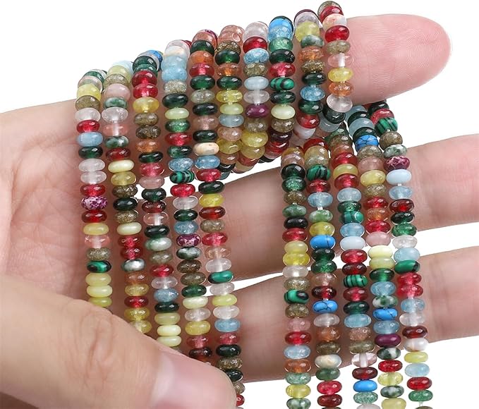 Natural Mix Colored Stone Spacer Beads Caps Rondelle Disk Loose Beads for Beading Jewelry Making 4mmx2mm 38cm