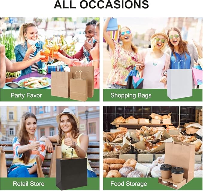 PAICUIKE 70Pcs Large Brown Paper Bags with Handles, 13x7x13 Inch Gift Bags for Business, Shopping, Party, Wedding & Birthday | Natural Brown Kraft Bags for Retail, Merchandise & Events