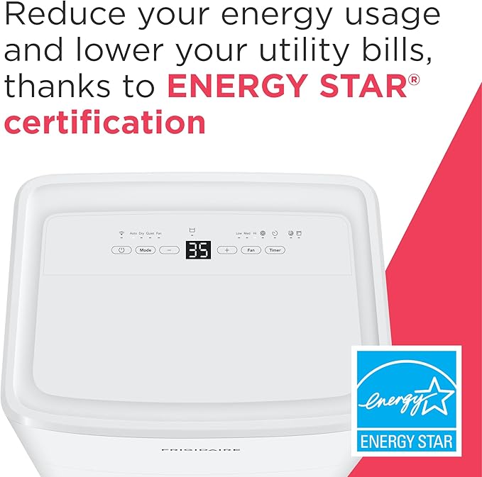 Frigidaire 50-Pint Portable Dehumidifier with Wi-Fi and Energy Star Certification for Medium/Large Rooms & Basements, Custom Humidity Control, Auto Shut Off, White